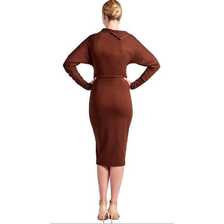 Josefa Asymmetric Dress - Long sleeve convertible midi dress - BTK COLLECTIONS