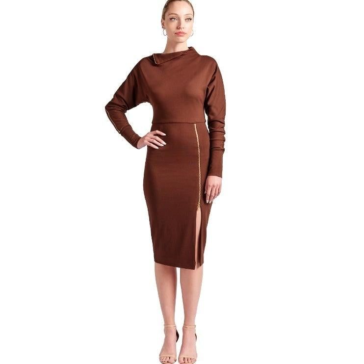 Josefa Asymmetric Dress - Long sleeve convertible midi dress - BTK COLLECTION