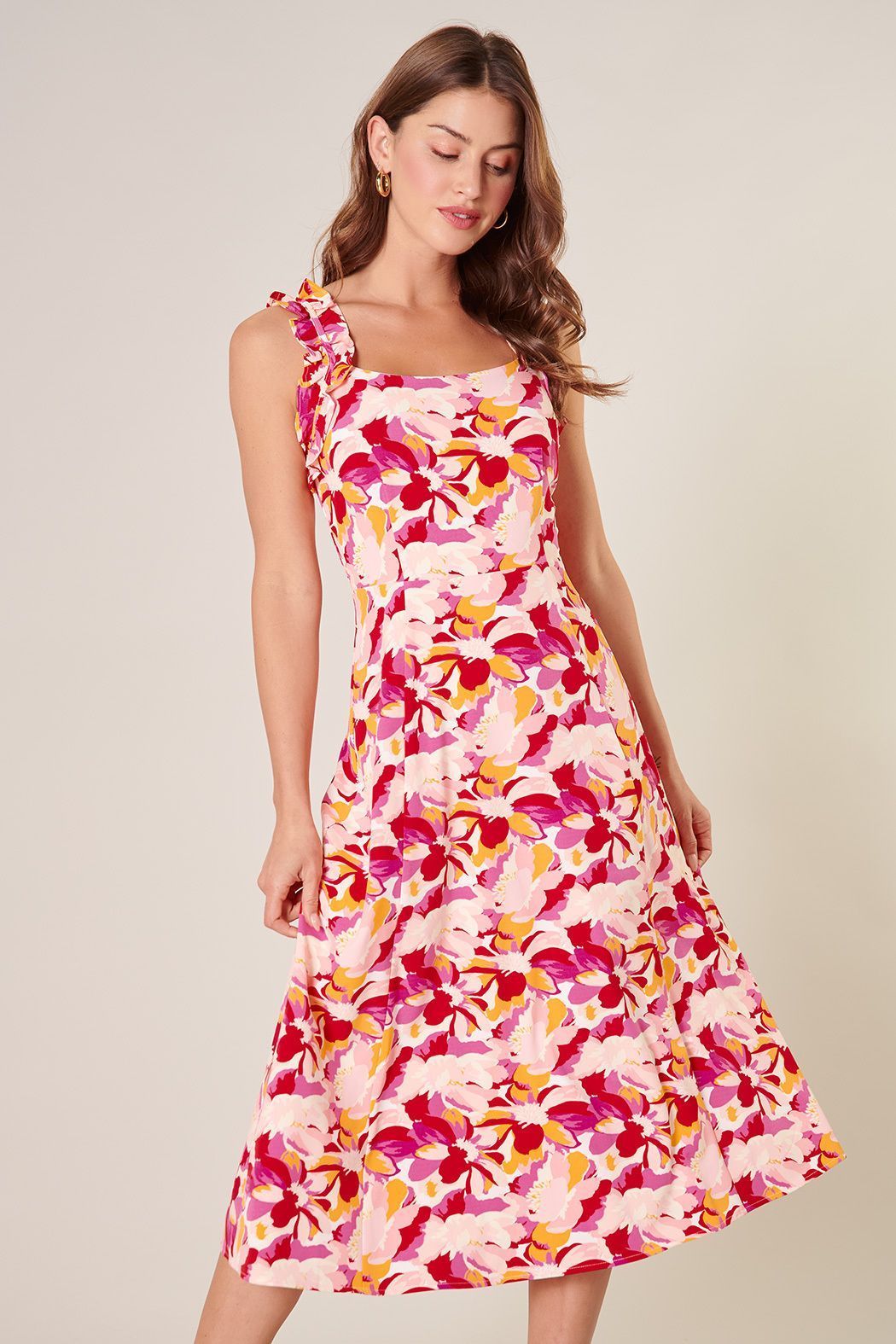 Kimbra Floral Ruffled Midi Dress - BTK COLLECTION