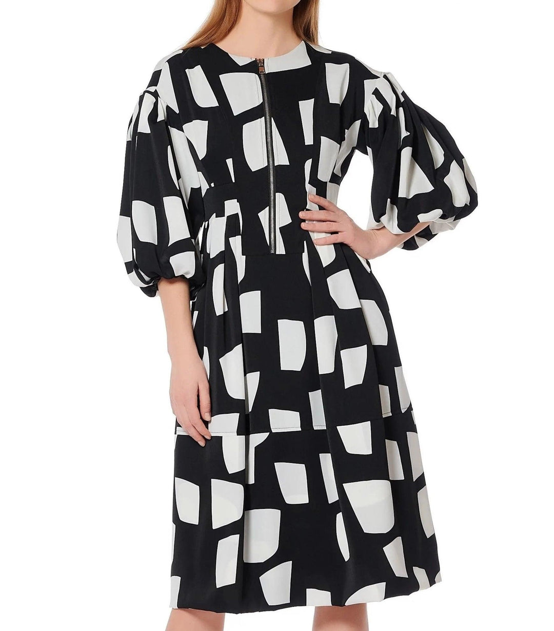 Lantern Half - Sleeved Round Neck Dress - BTK COLLECTIONS