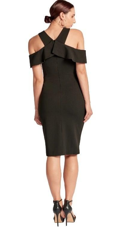 Layla Dress- Stretch crepe criss cross cut-out cold shoulder - BTK COLLECTIONS