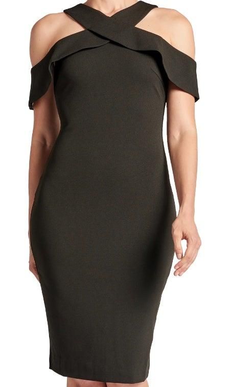 Layla Dress- Stretch crepe criss cross cut-out cold shoulder - BTK COLLECTIONS