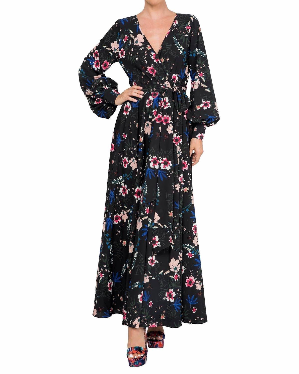 LilyPad Maxi Dress - Wildflower Black Red - BTK COLLECTION