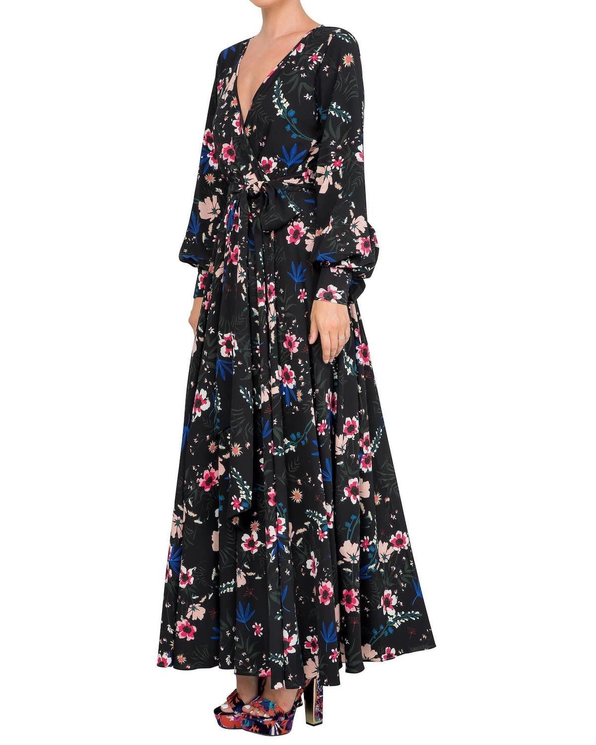 LilyPad Maxi Dress - Wildflower Black Red - BTK COLLECTION