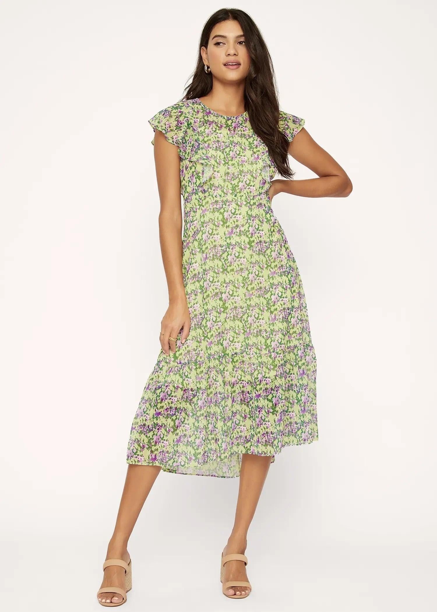 Matisse's Dream Purple- Yellow Midi Dress - BTK COLLECTION