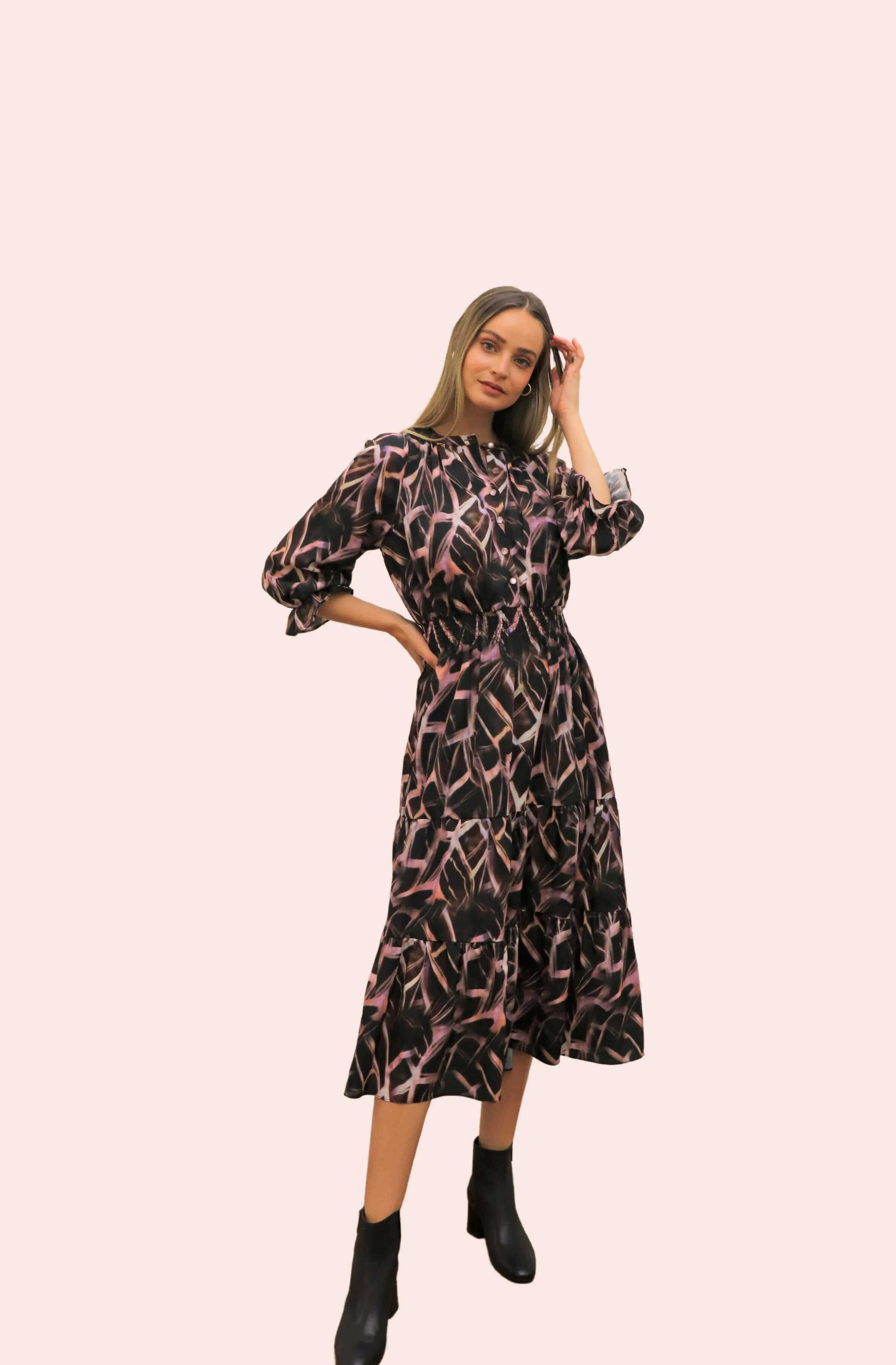 Mauve Quartz Printed Midi Dress - BTK COLLECTION