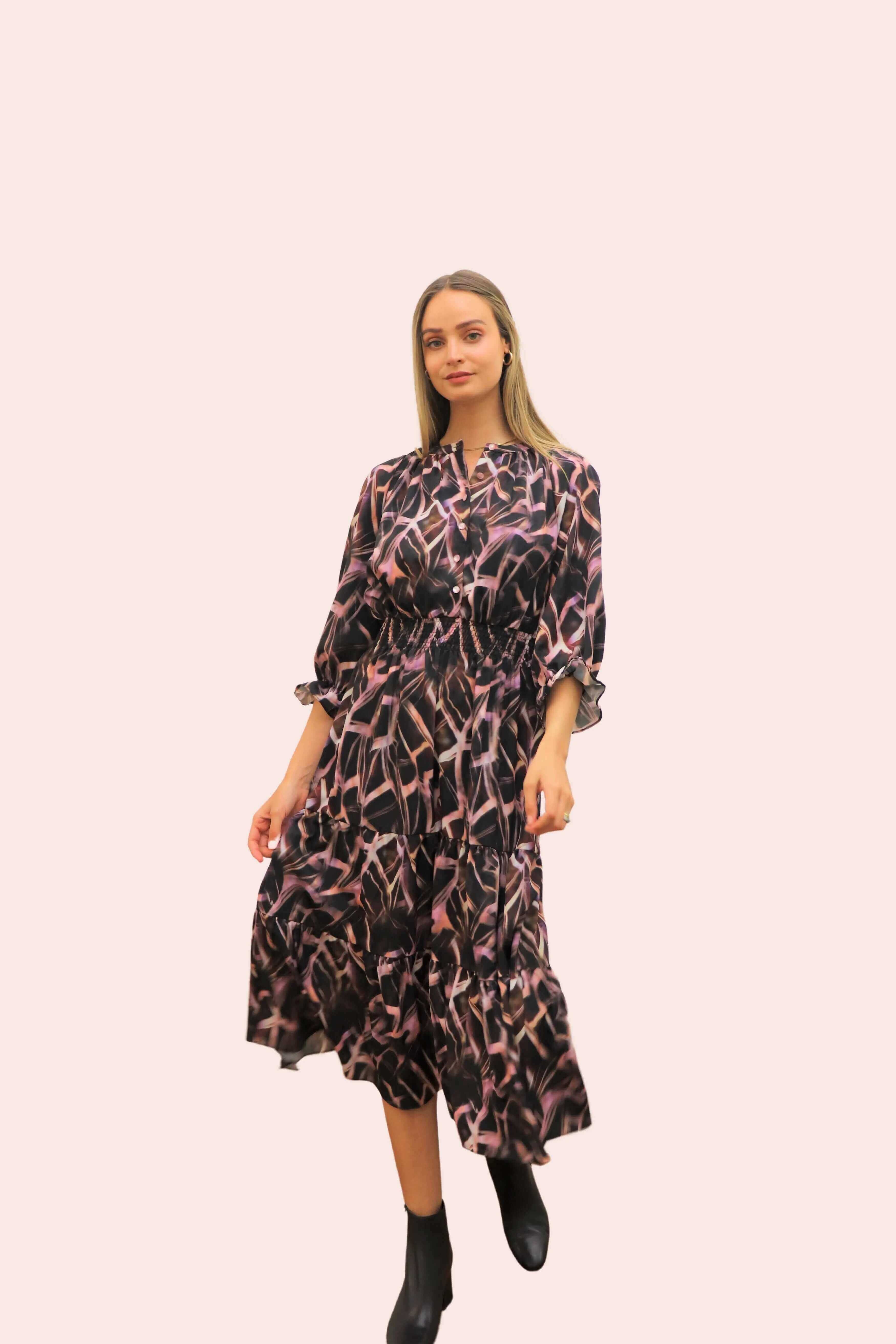 Mauve Quartz Printed Midi Dress - BTK COLLECTION