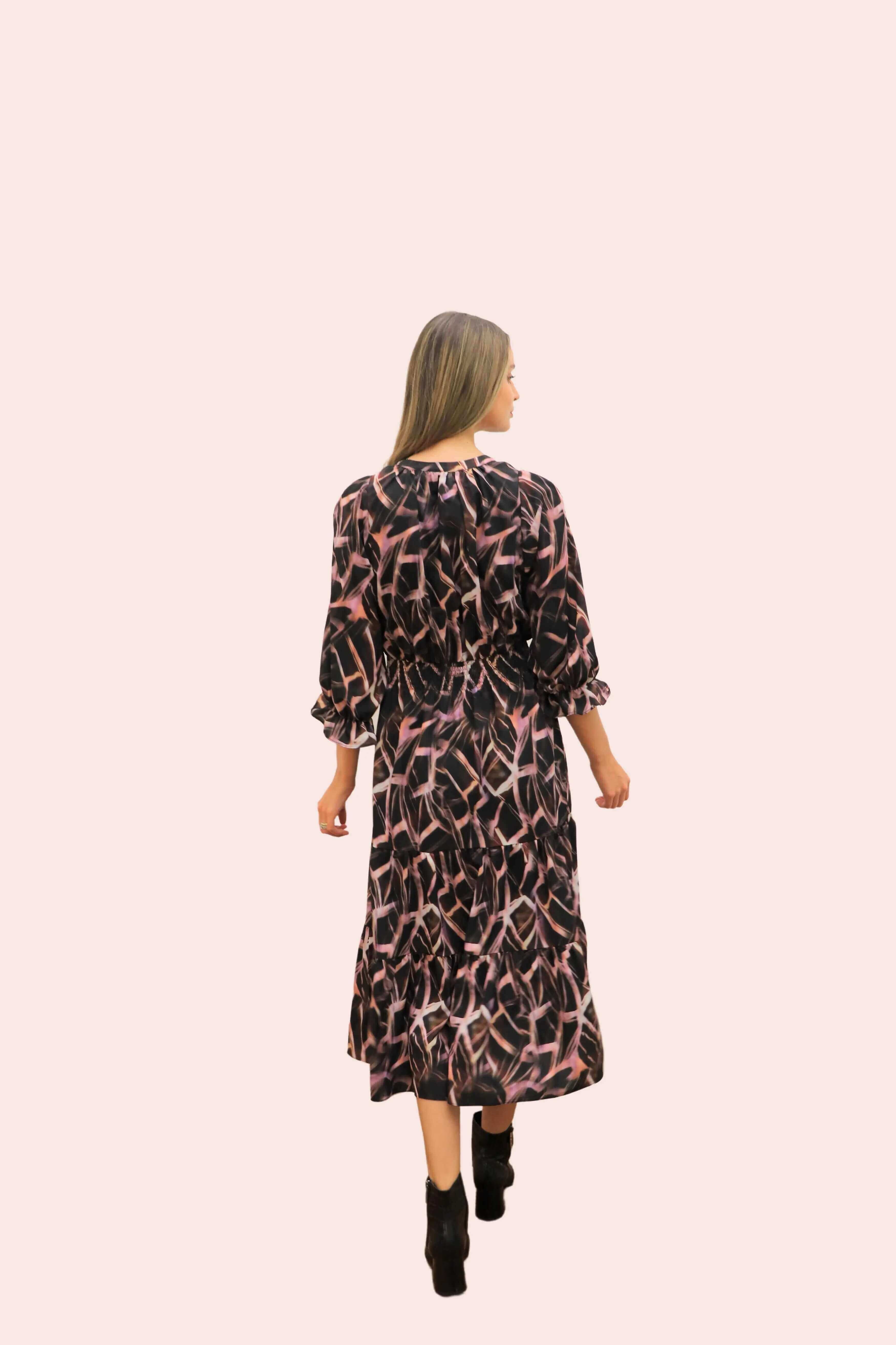 Mauve Quartz Printed Midi Dress - BTK COLLECTION