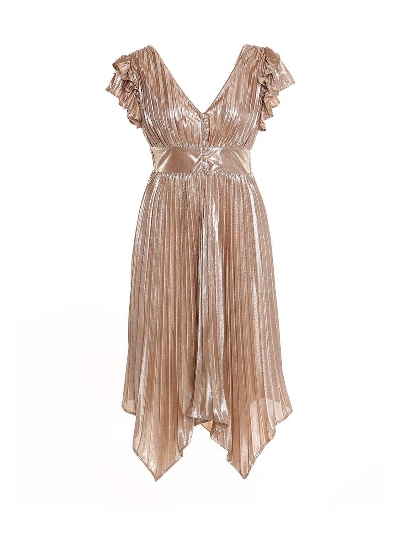 Metallic Pleats Long Dress - BTK COLLECTION