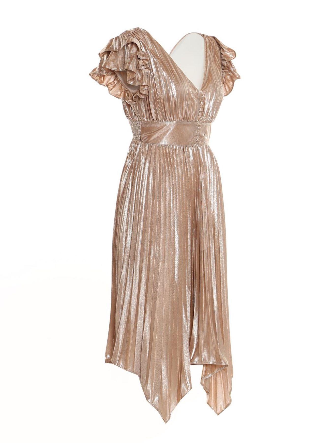 Metallic Pleats Long Dress - BTK COLLECTION