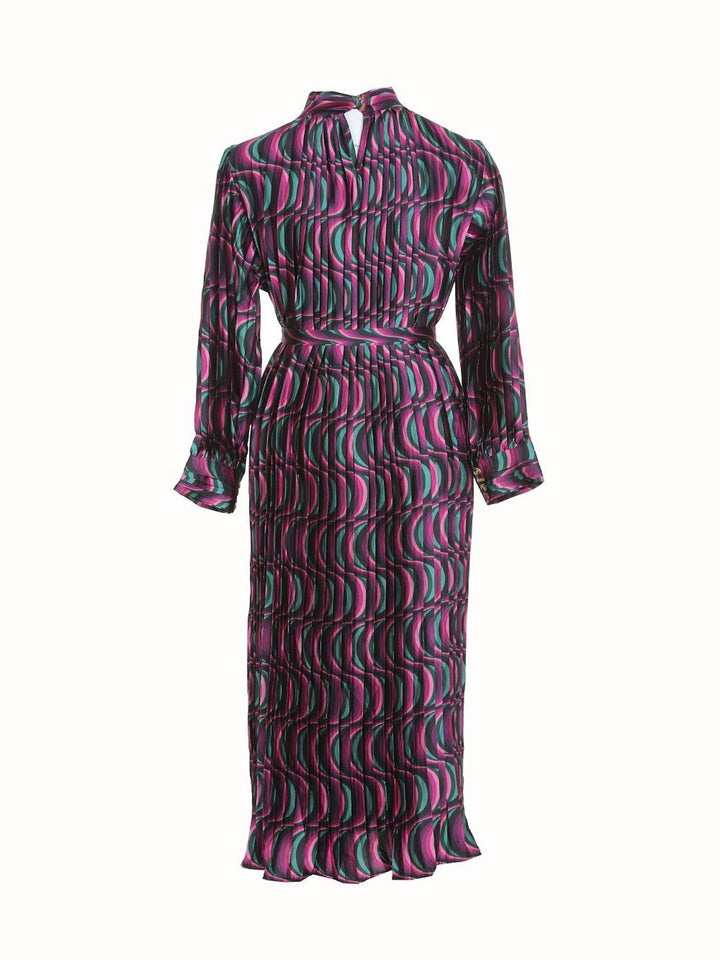 Multi Color Print Pleated Maxi Dress - BTK COLLECTIONS