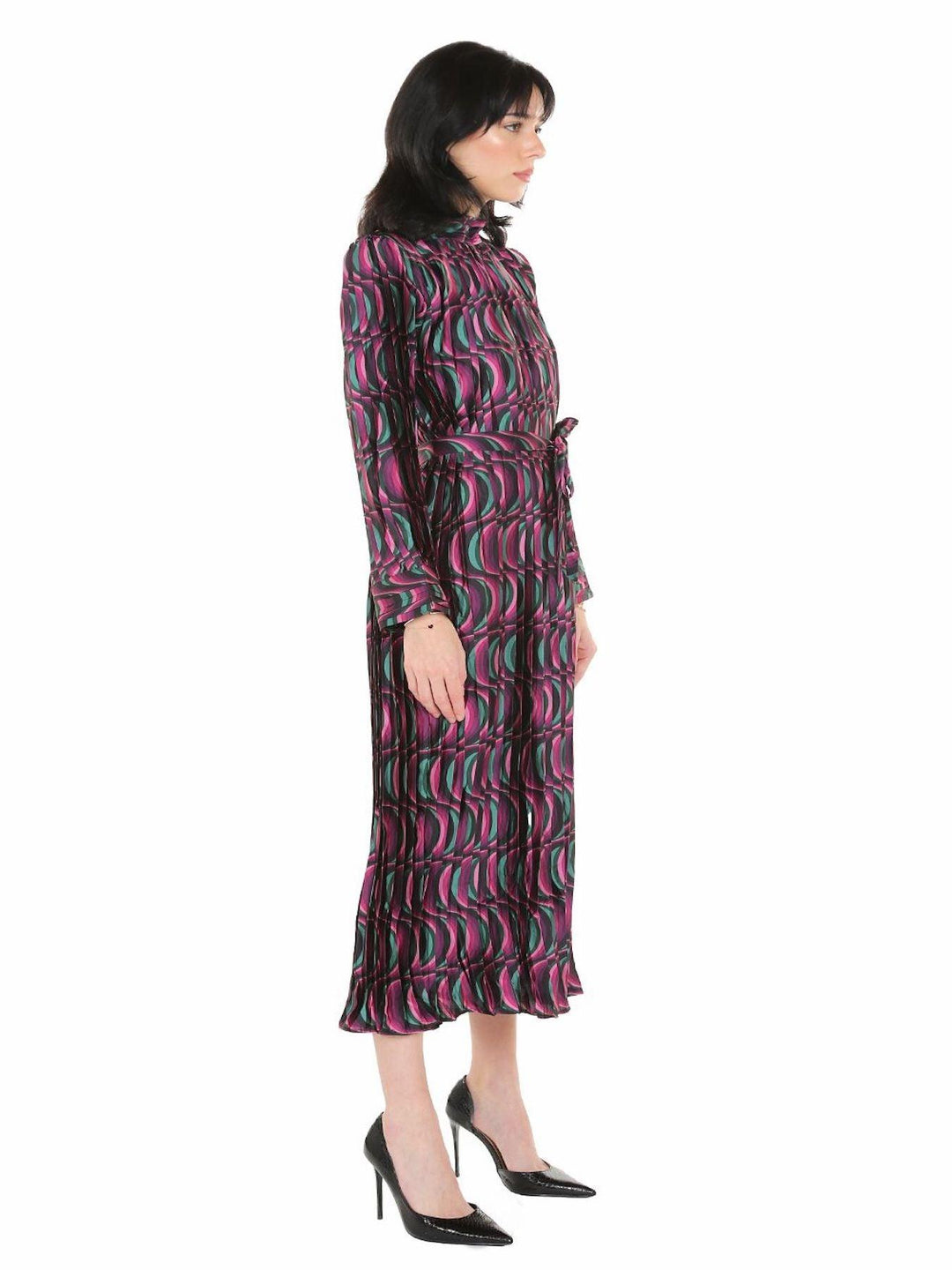 Multi Color Print Pleated Maxi Dress - BTK COLLECTIONS