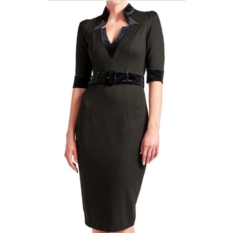 Nicola Sheath Dress - Notch neck Ponte dress with elbow sleeves - BTK COLLECTION