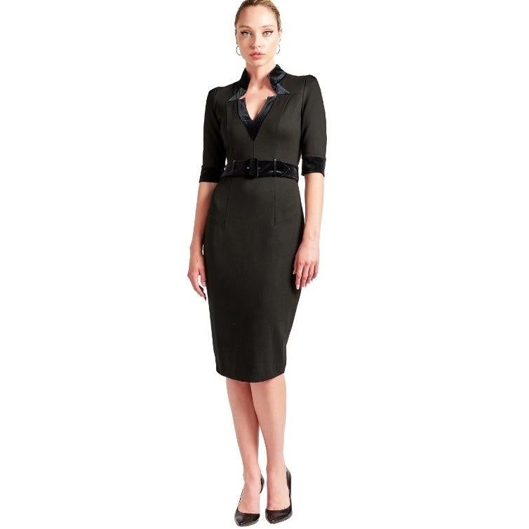 Nicola Sheath Dress - Notch neck Ponte dress with elbow sleeves - BTK COLLECTION