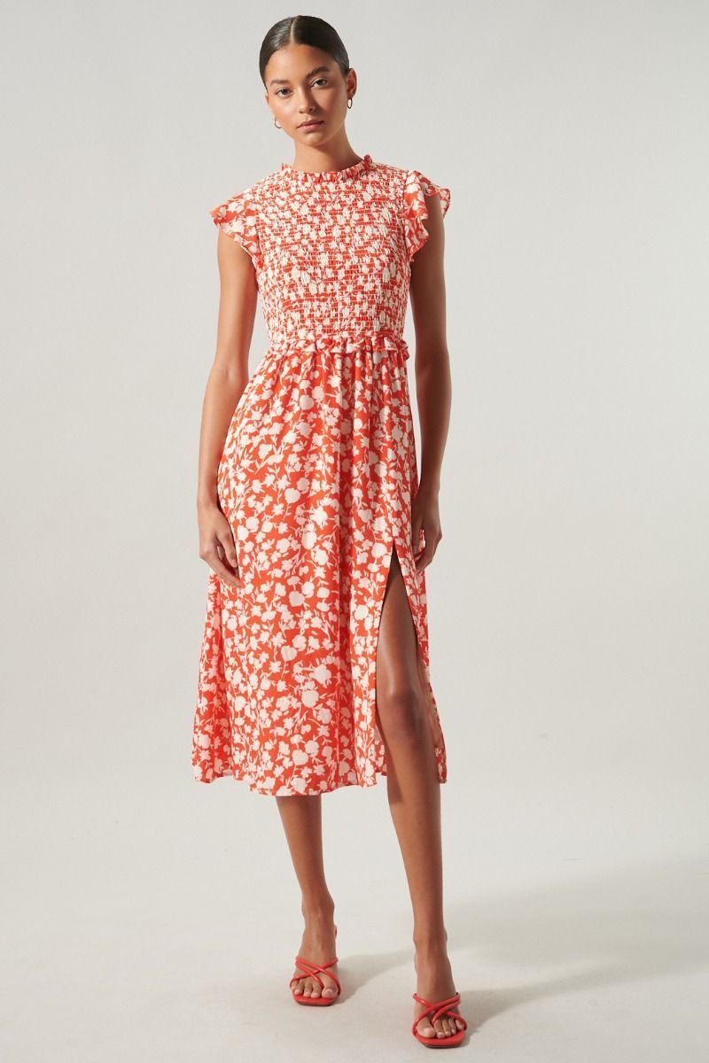 Palmas Cherry Smocked Midi Dress - BTK COLLECTION