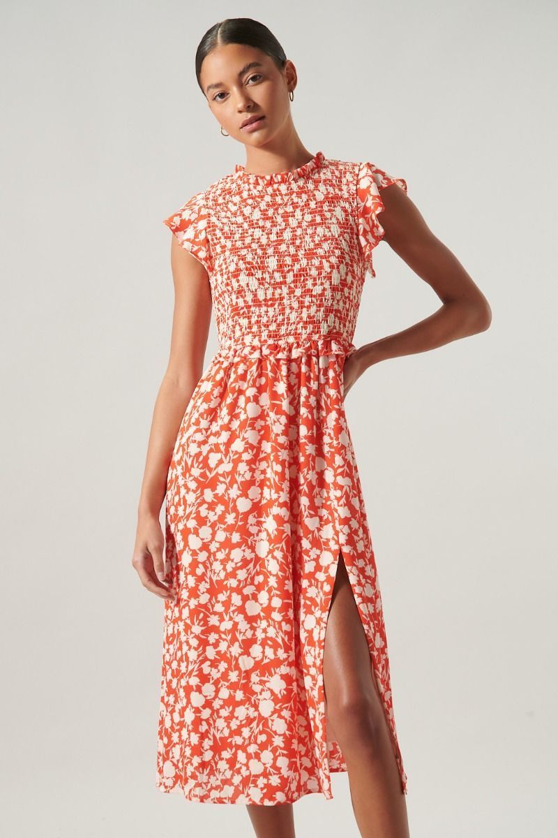 Palmas Cherry Smocked Midi Dress - BTK COLLECTION