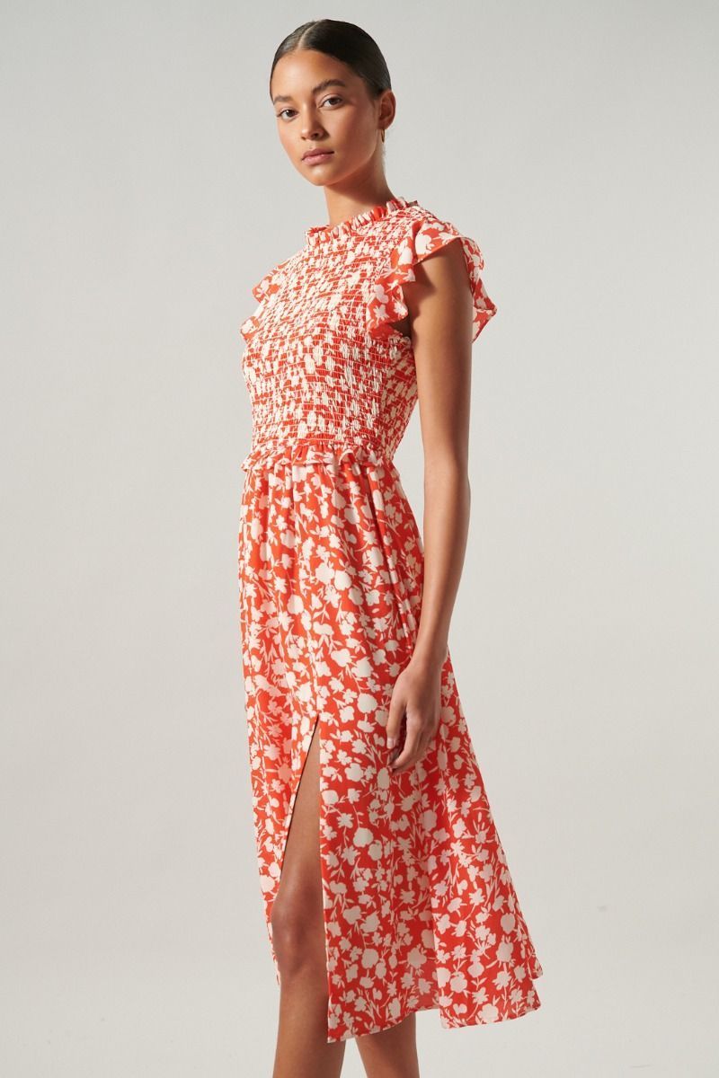 Palmas Cherry Smocked Midi Dress - BTK COLLECTION