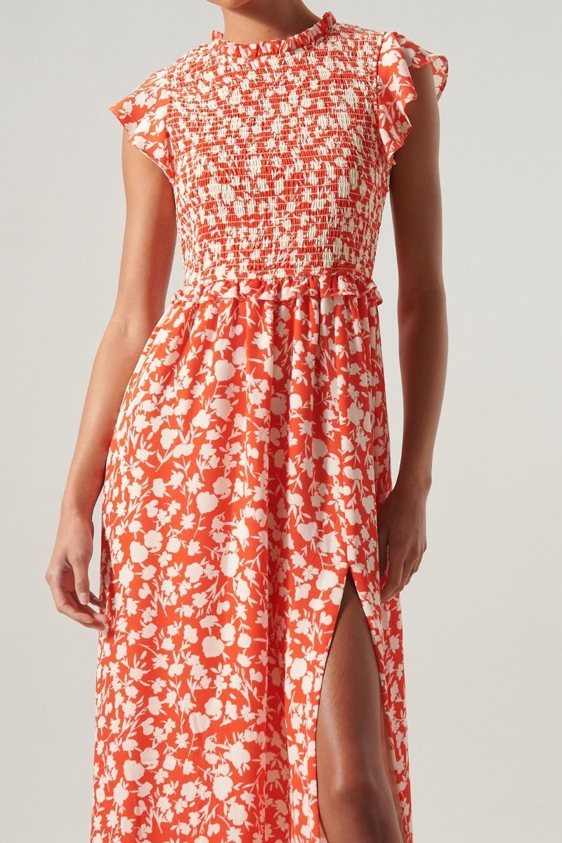 Palmas Cherry Smocked Midi Dress - BTK COLLECTION