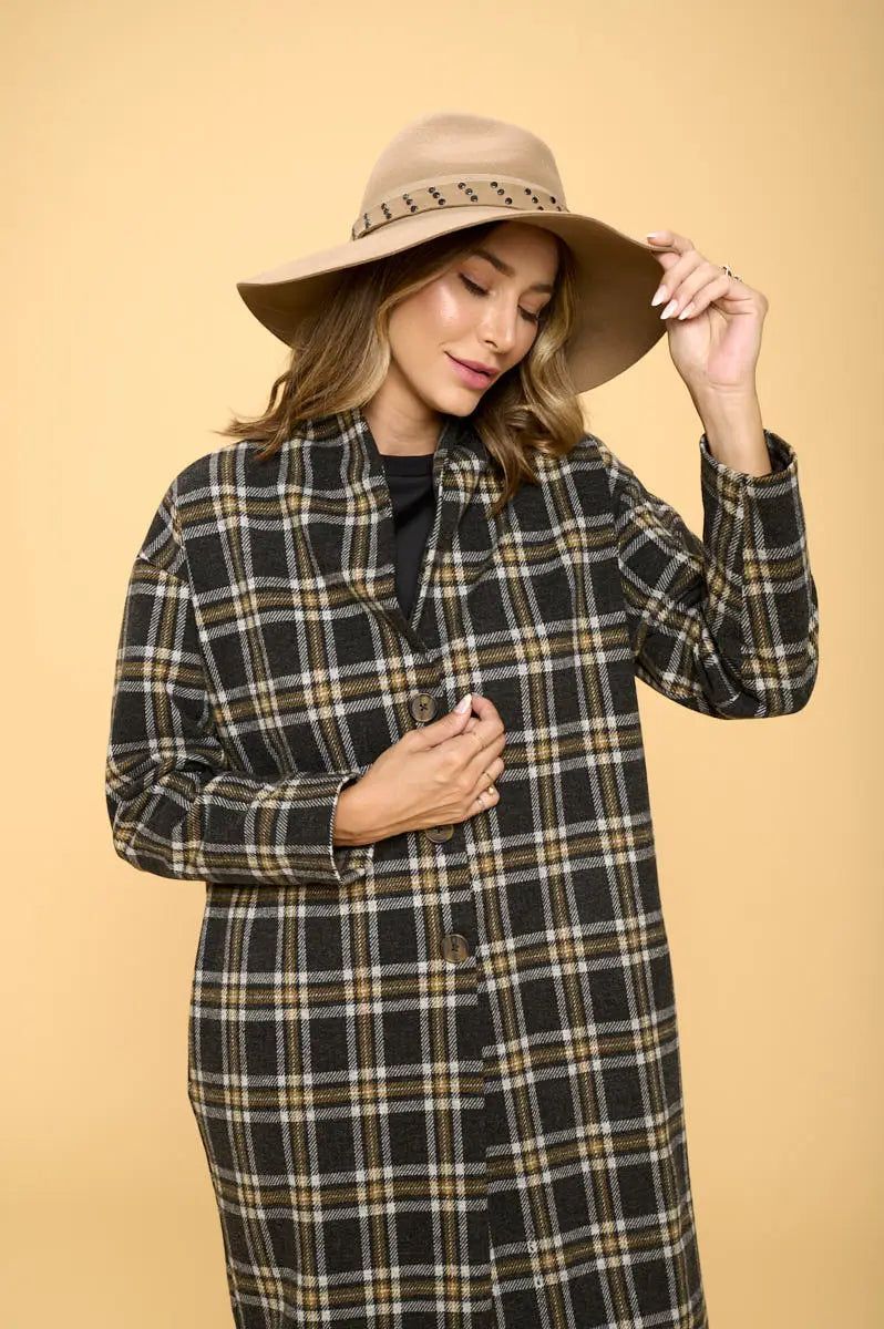 Plaid Coat with Buttons and Pockets - BTK COLLECTION