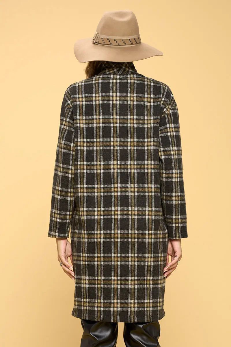 Plaid Coat with Buttons and Pockets - BTK COLLECTION