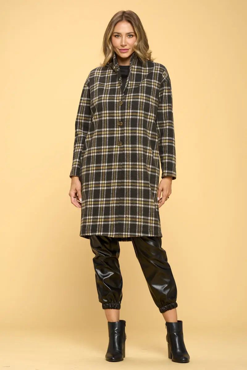 Plaid Coat with Buttons and Pockets - BTK COLLECTION