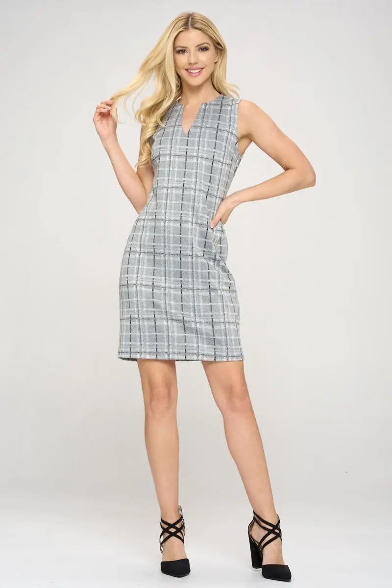 Plaid V-neck Sleeveless Dress - BTK COLLECTIONS