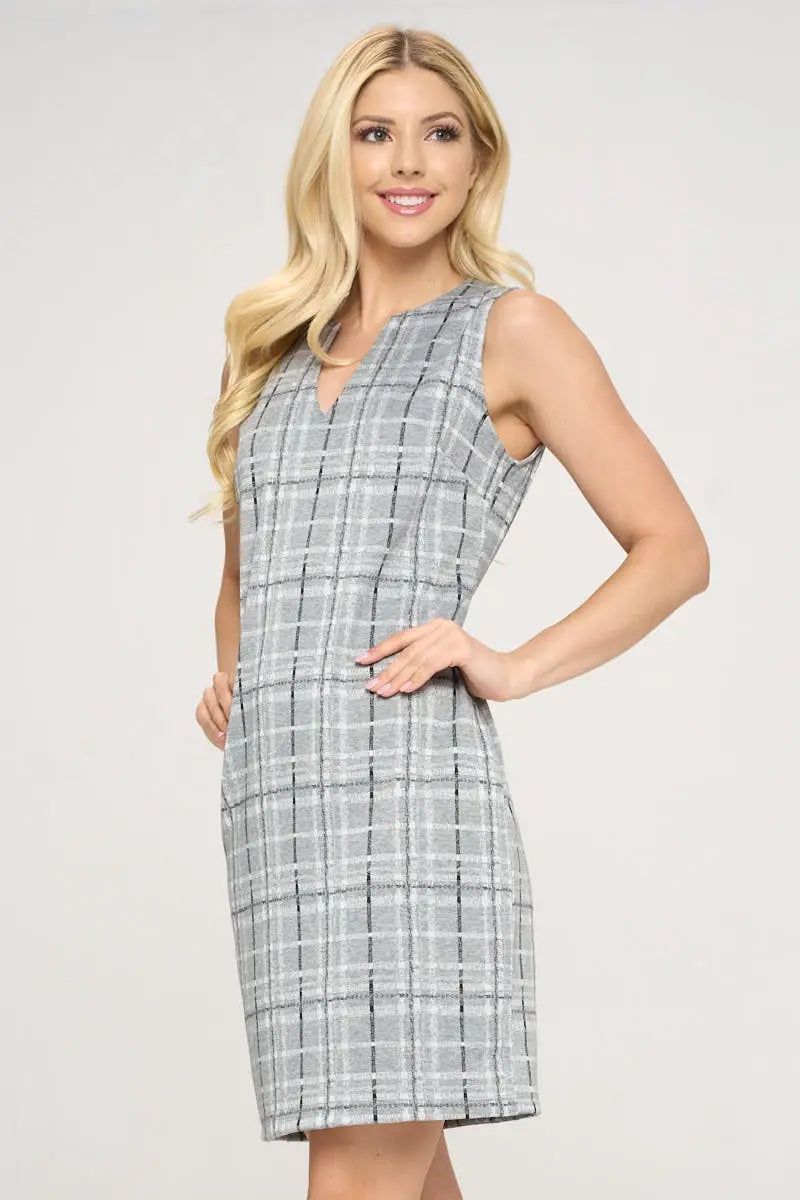 Plaid V-neck Sleeveless Dress - BTK COLLECTION