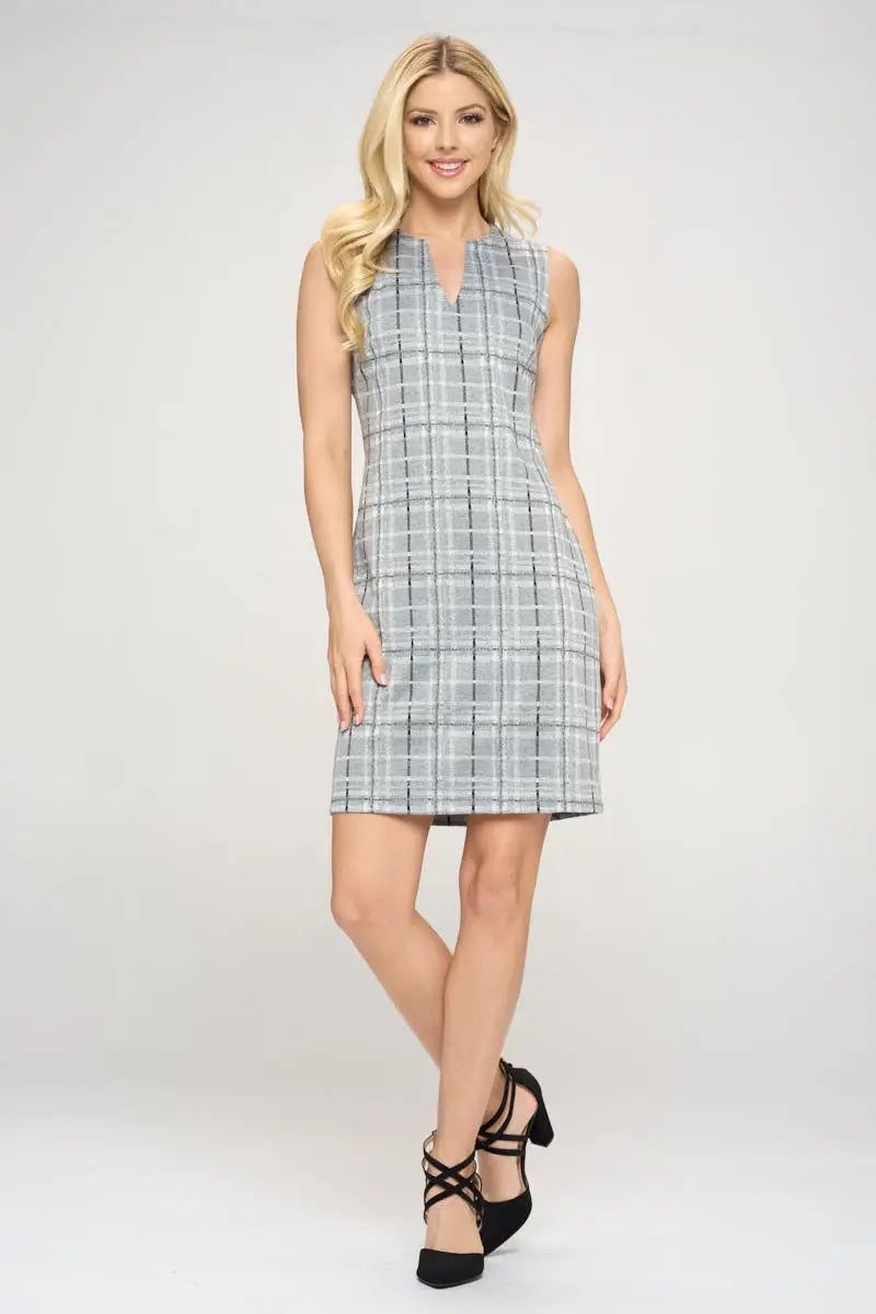 Plaid V-neck Sleeveless Dress - BTK COLLECTION