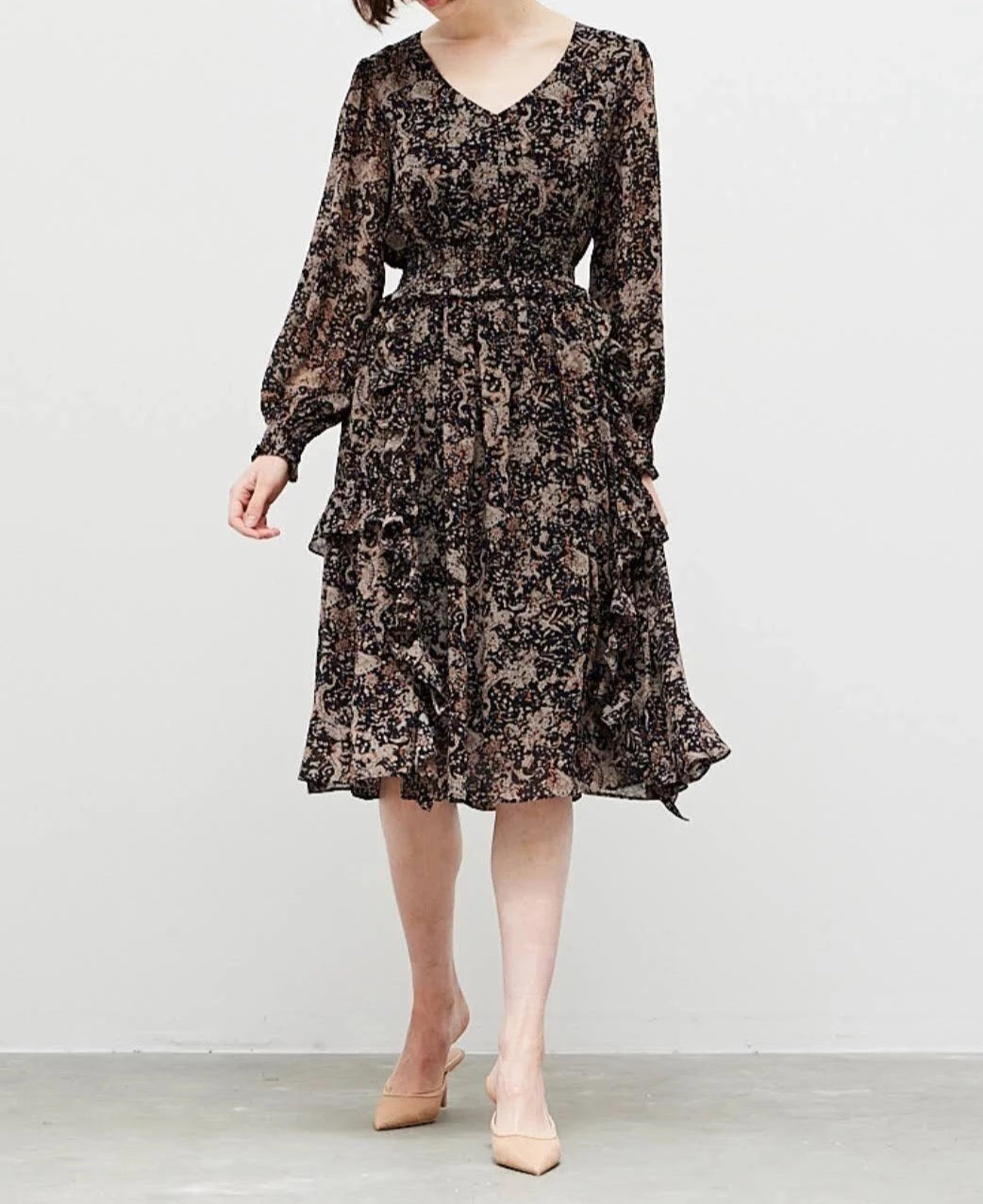 Printed Ruffle Midi Dress - BTK COLLECTION