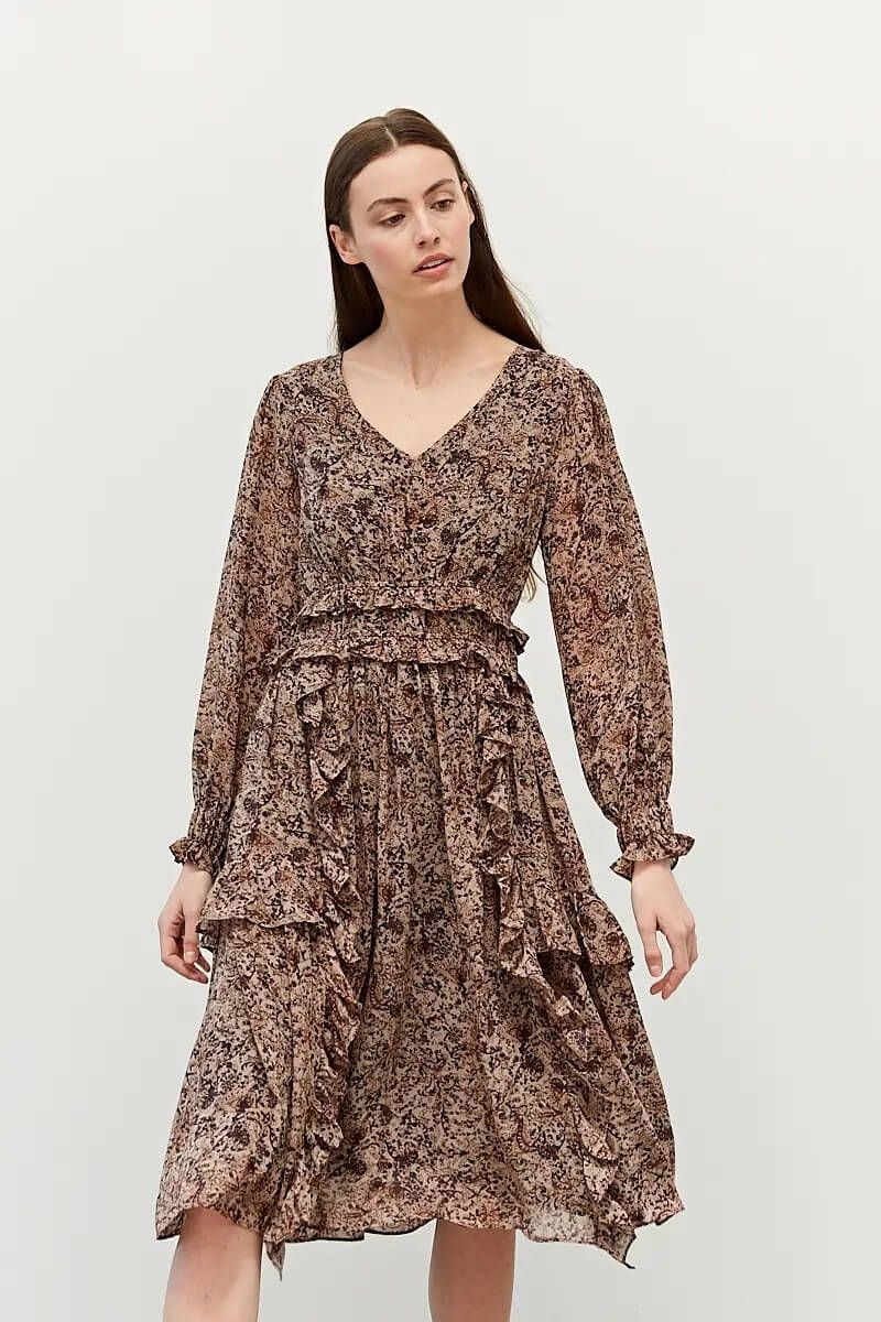 Printed Ruffle Midi Dress - BTK COLLECTION