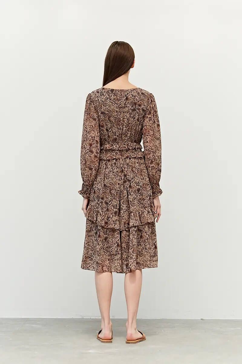 Printed Ruffle Midi Dress - BTK COLLECTION