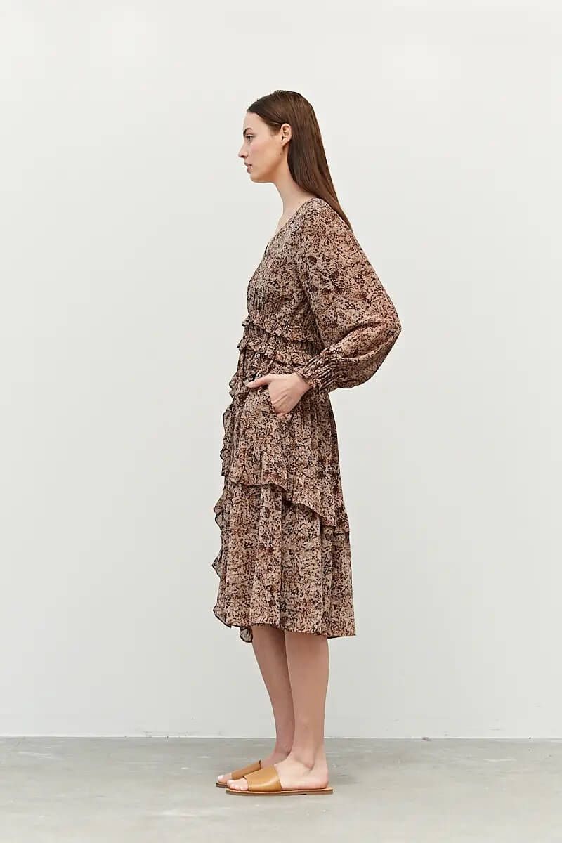 Printed Ruffle Midi Dress - BTK COLLECTION