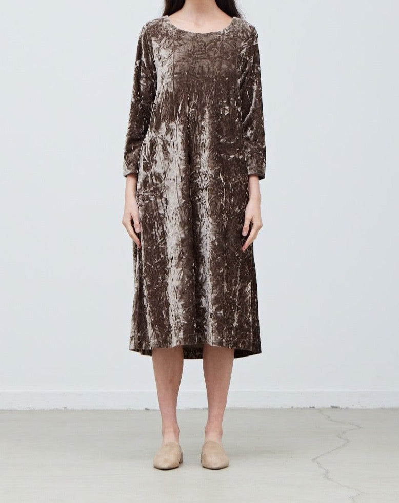 Round Neck Velvet Midi Dress - BTK COLLECTION