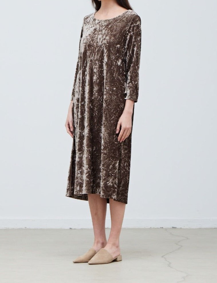 Round Neck Velvet Midi Dress - BTK COLLECTION