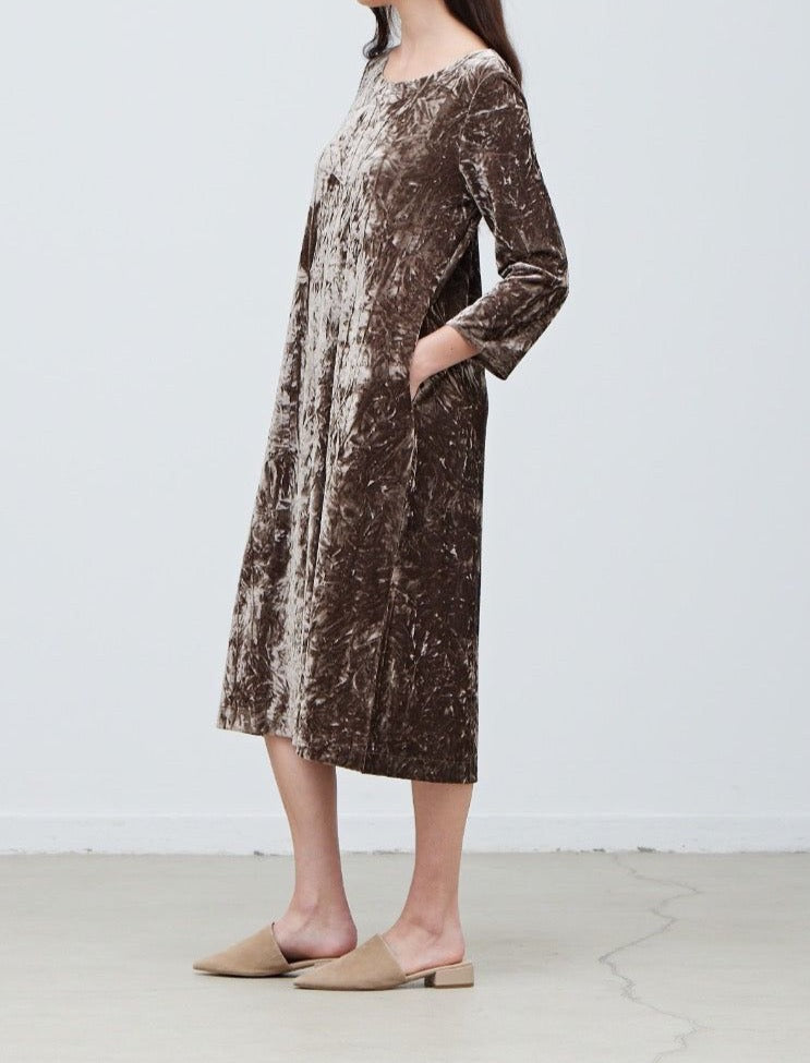 Round Neck Velvet Midi Dress - BTK COLLECTION