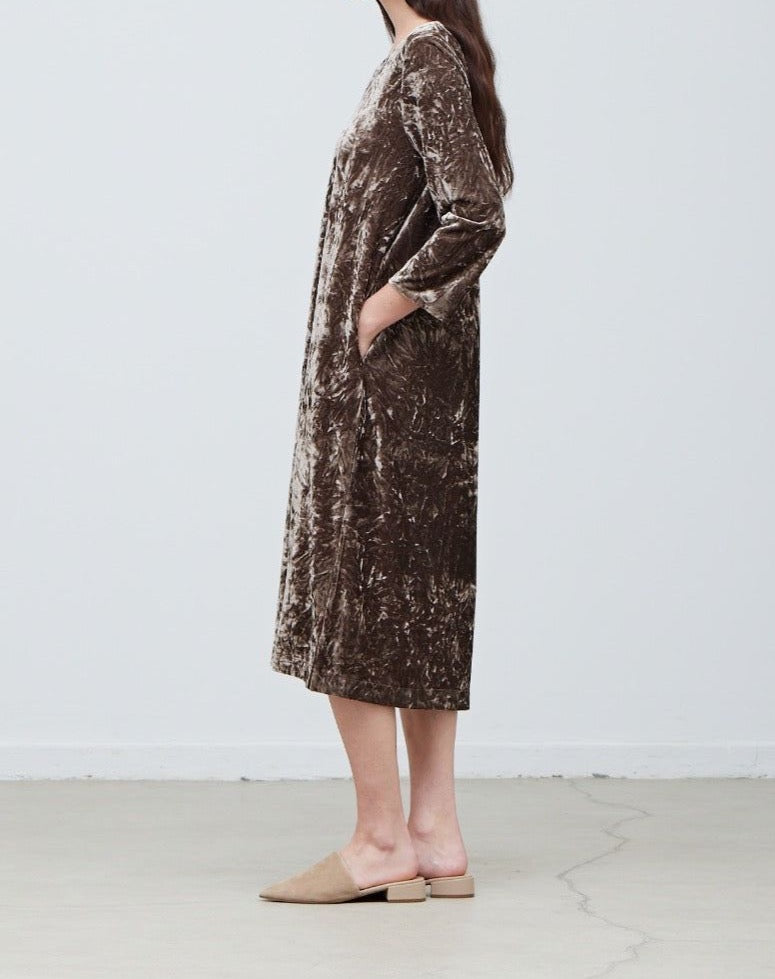 Round Neck Velvet Midi Dress - BTK COLLECTION