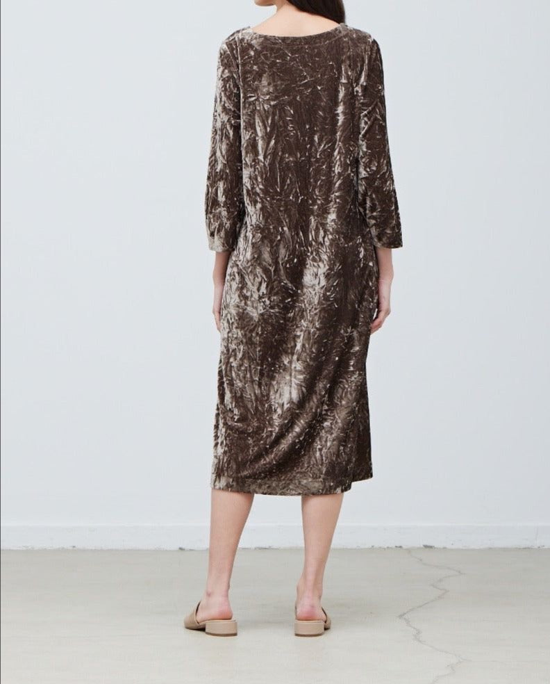 Round Neck Velvet Midi Dress - BTK COLLECTION