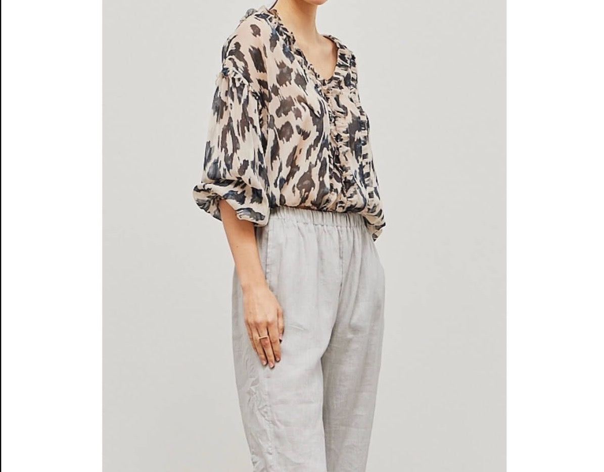 Ruffled Print Chiffon Blouse - BTK COLLECTION