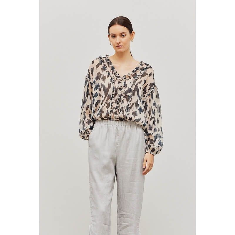 Ruffled Print Chiffon Blouse - BTK COLLECTION