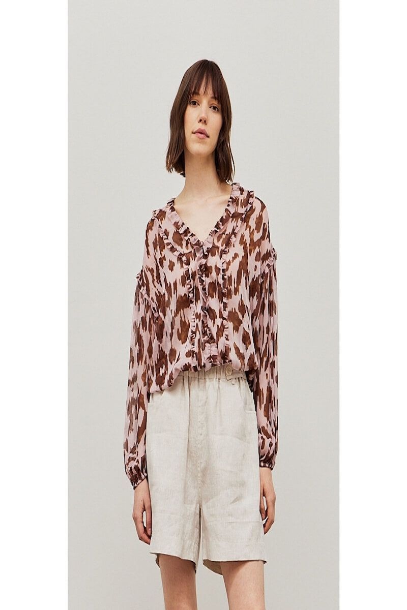 Ruffled Print Chiffon Blouse - BTK COLLECTION