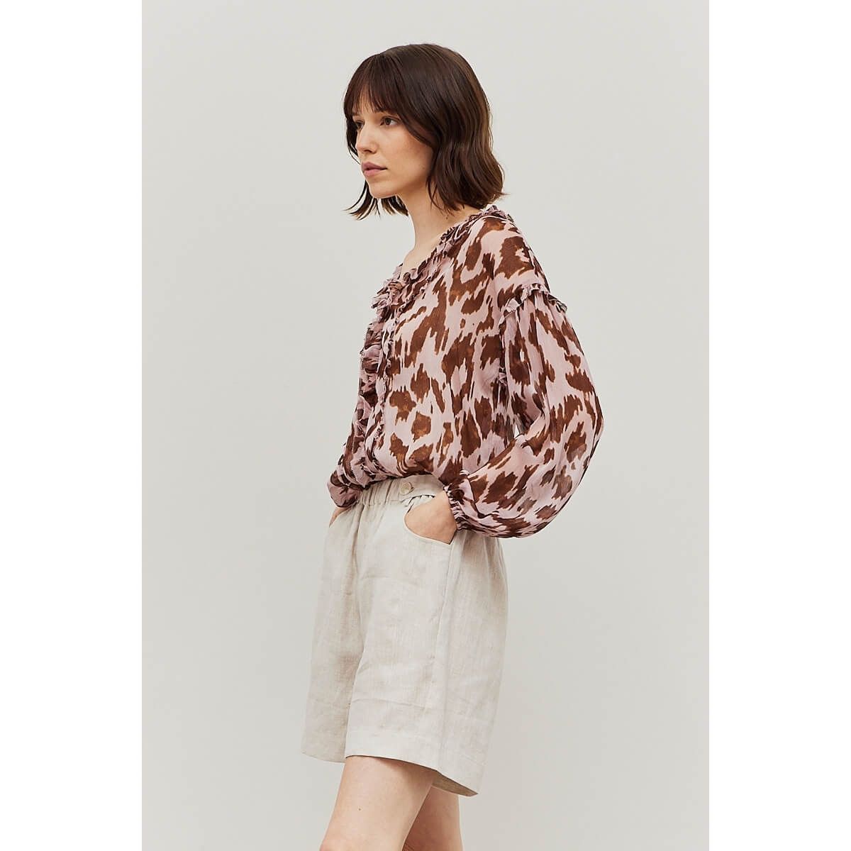 Ruffled Print Chiffon Blouse - BTK COLLECTION