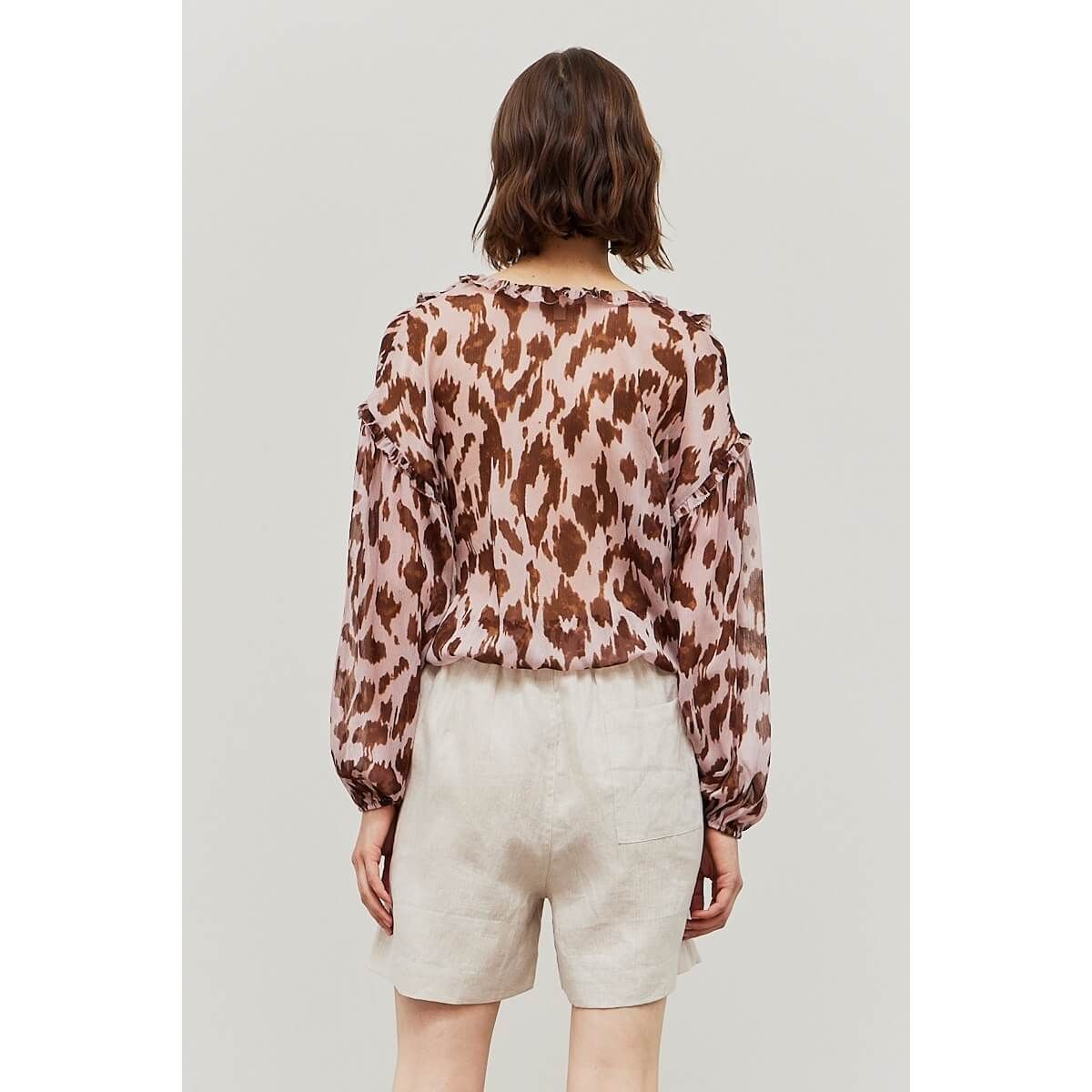 Ruffled Print Chiffon Blouse - BTK COLLECTION