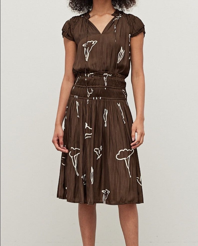 Satin Painted Floral Ruffle Dress - BTK COLLECTION