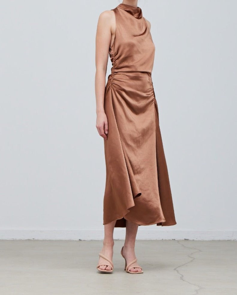 Shirred Drape Satin Dress - BTK COLLECTION