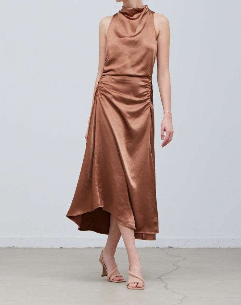 Shirred Drape Satin Dress - BTK COLLECTION