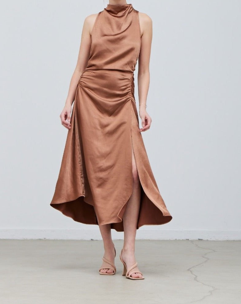 Shirred Drape Satin Dress - BTK COLLECTION