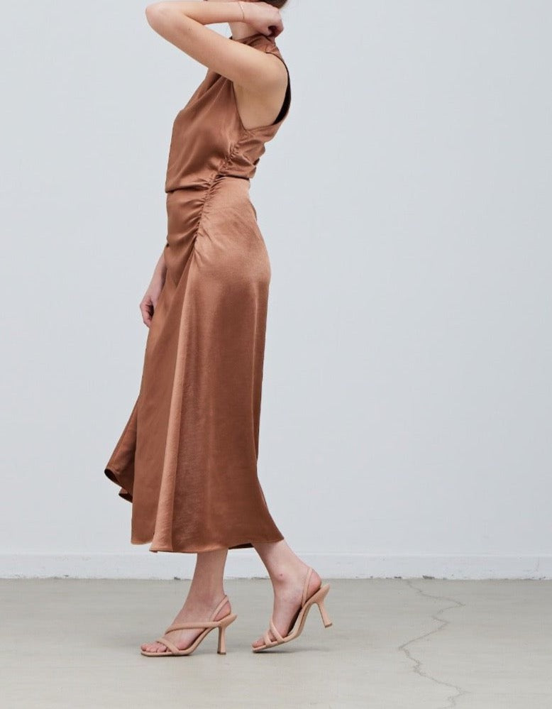 Shirred Drape Satin Dress - BTK COLLECTION