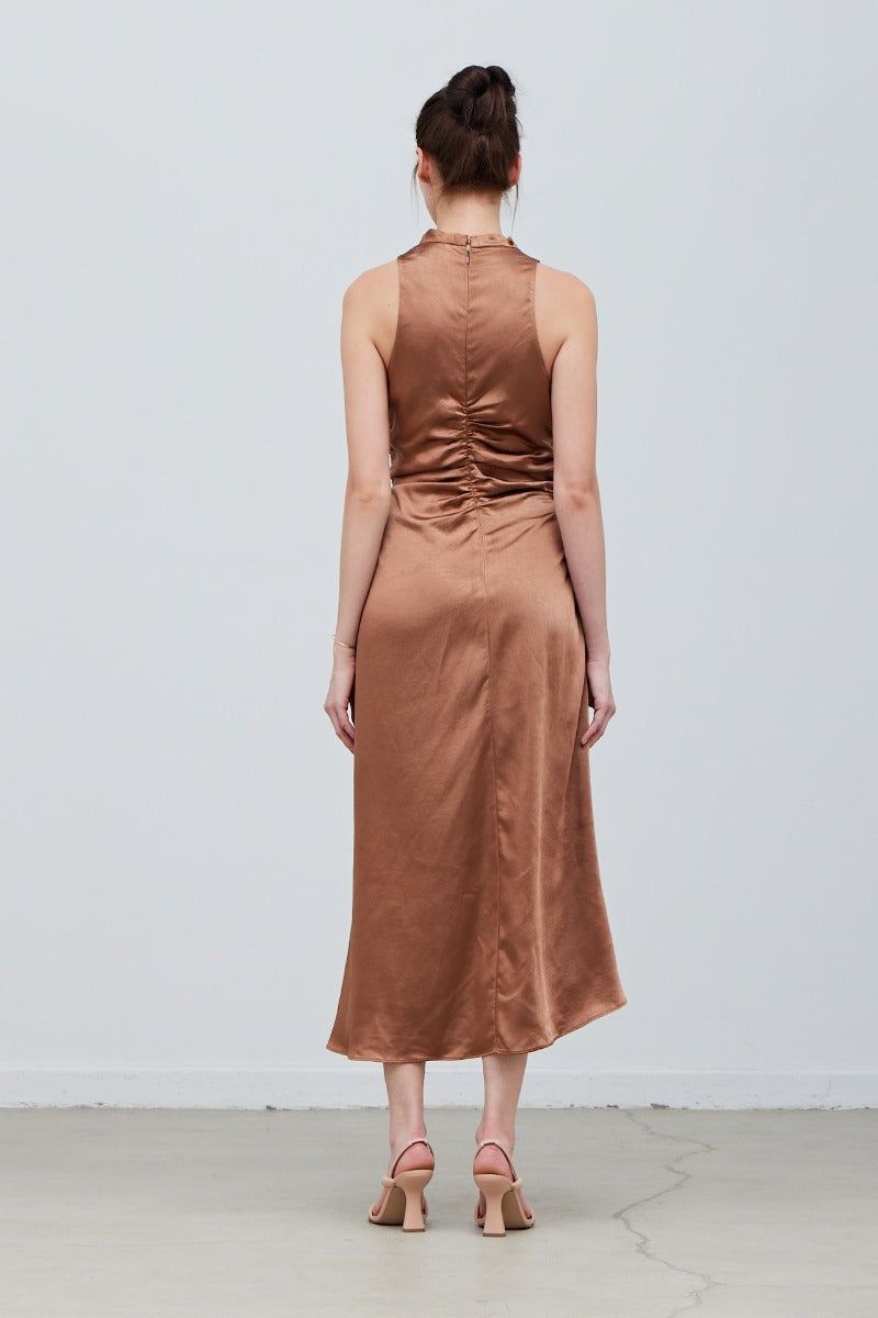 Shirred Drape Satin Dress - BTK COLLECTION