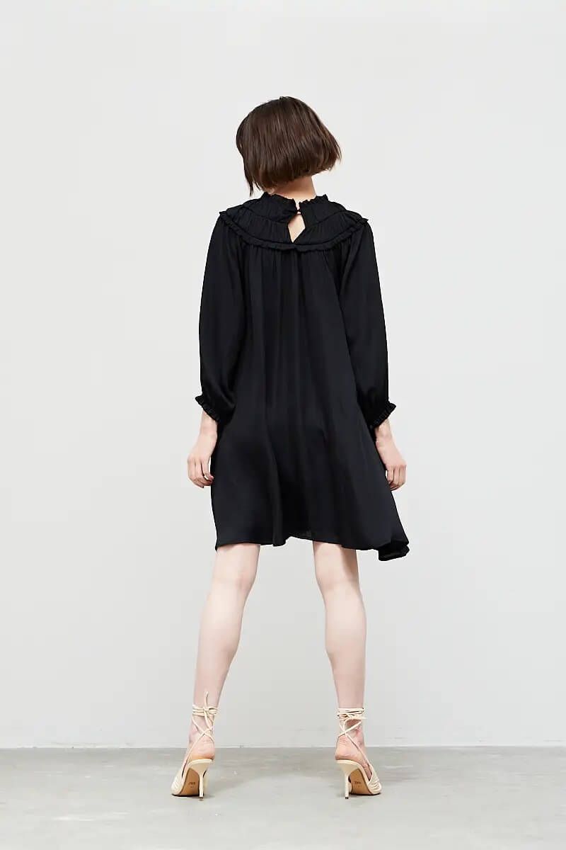 Smocked Bib Satin Dress - BTK COLLECTION