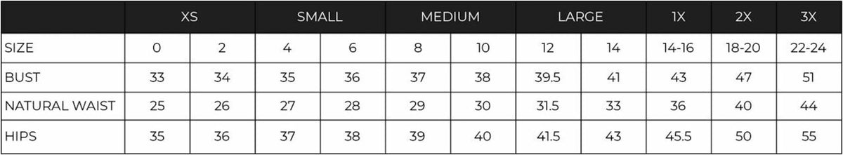 SUGARLIPS Size chart